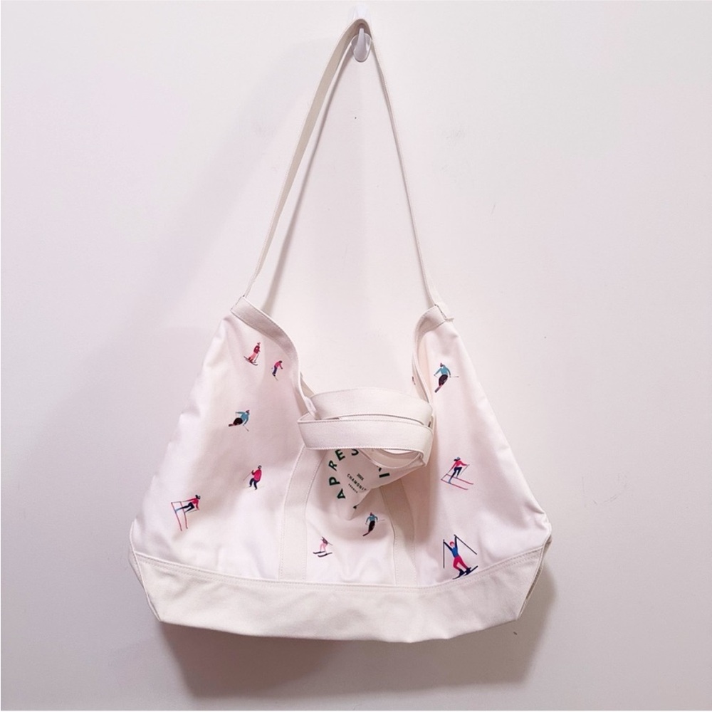 Anthropologie Oversized Slouchy Printed Apres Ski Club Canvas Tote - Picture 7 of 8